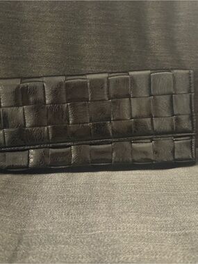 Woven Leather Clutch Wallet - Black